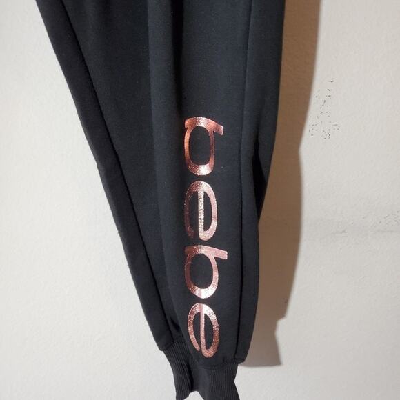 Bebe rose gold logo Black sweat‎ athletic joggers plus size 2X New - Picture 4 of 5